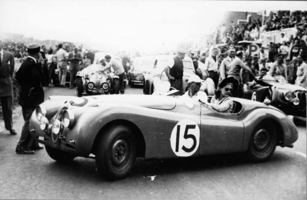Vintage racing scene at a historic motorsport event